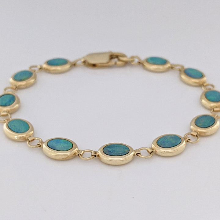 14K DOUBLET OPAL OVAL (11) 5X7 ESTATE BRACELET 8.2 GRAMS