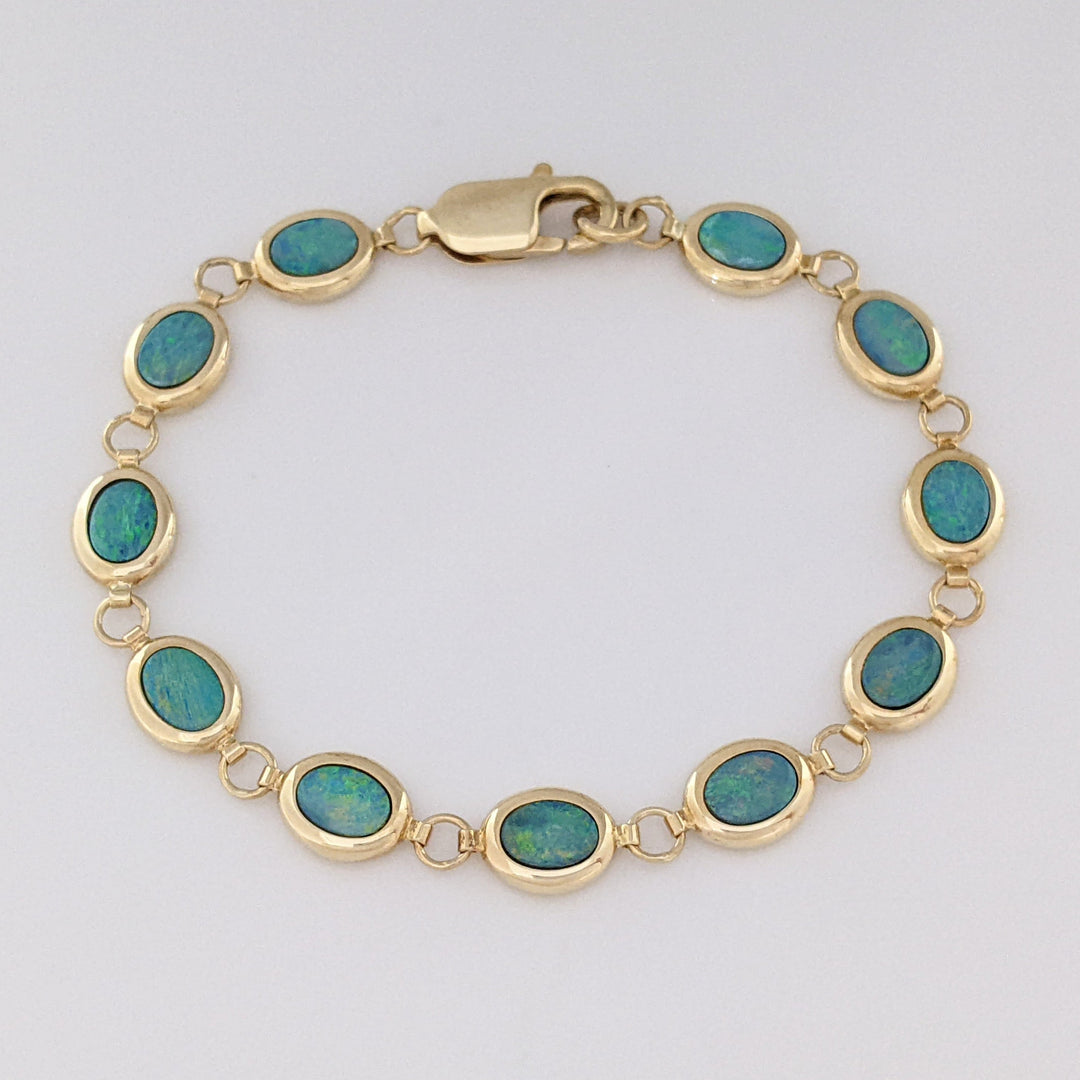 14K DOUBLET OPAL OVAL (11) 5X7 ESTATE BRACELET 8.2 GRAMS