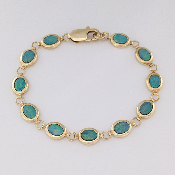 14K DOUBLET OPAL OVAL (11) 5X7 ESTATE BRACELET 8.2 GRAMS