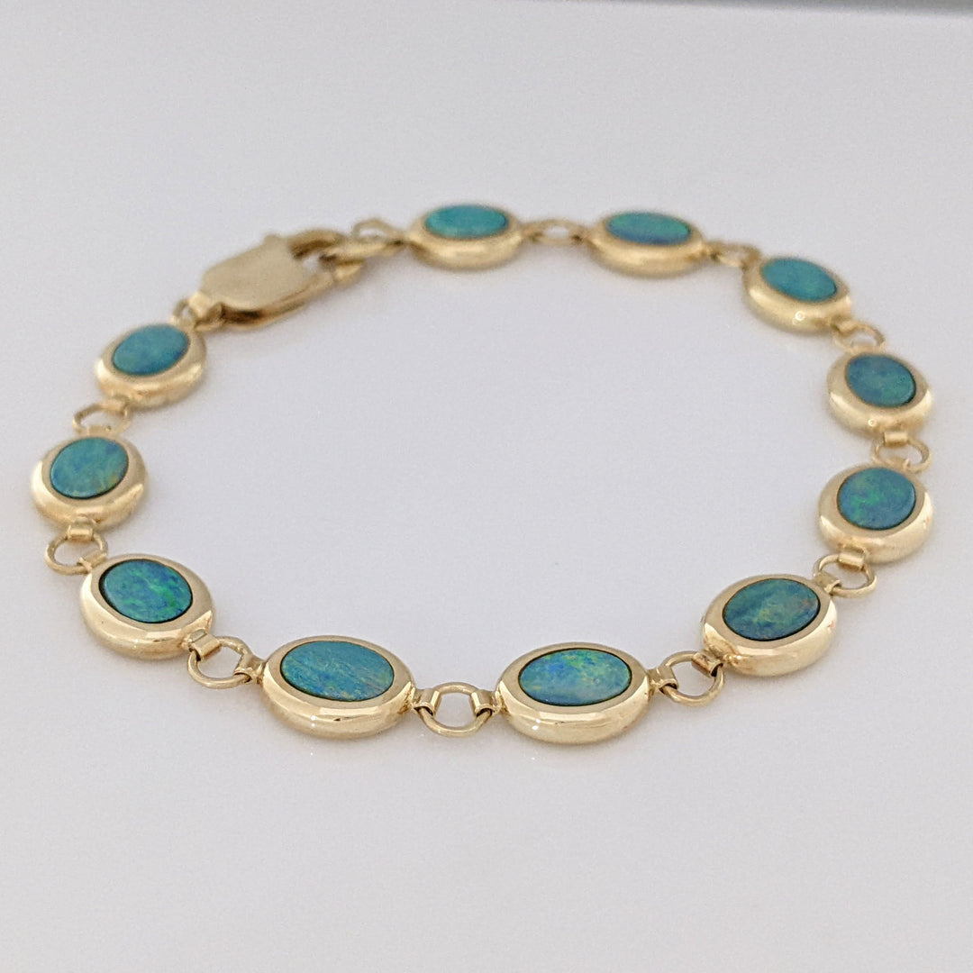 14K DOUBLET OPAL OVAL (11) 5X7 ESTATE BRACELET 8.2 GRAMS