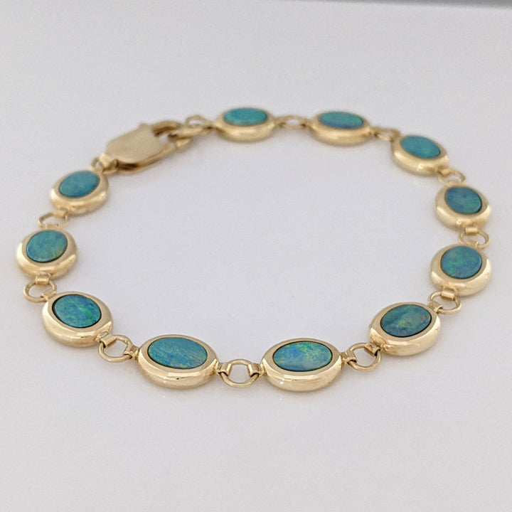 14K DOUBLET OPAL OVAL (11) 5X7 ESTATE BRACELET 8.2 GRAMS