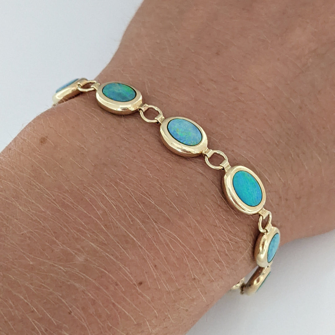 14K DOUBLET OPAL OVAL (11) 5X7 ESTATE BRACELET 8.2 GRAMS
