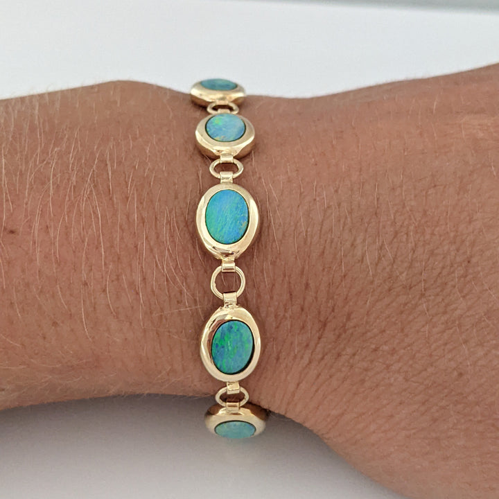 14K DOUBLET OPAL OVAL (11) 5X7 ESTATE BRACELET 8.2 GRAMS