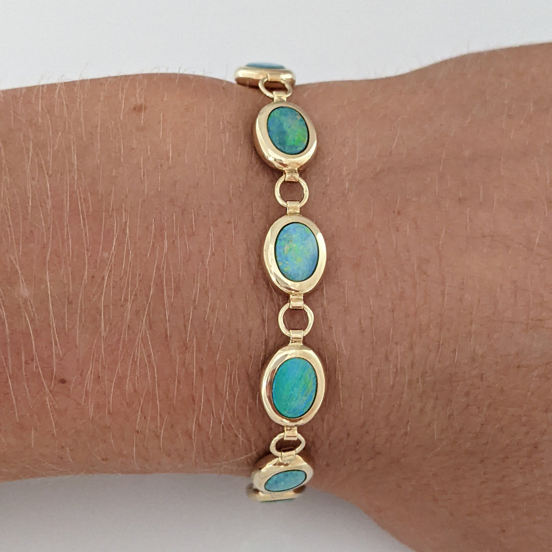 14K DOUBLET OPAL OVAL (11) 5X7 ESTATE BRACELET 8.2 GRAMS