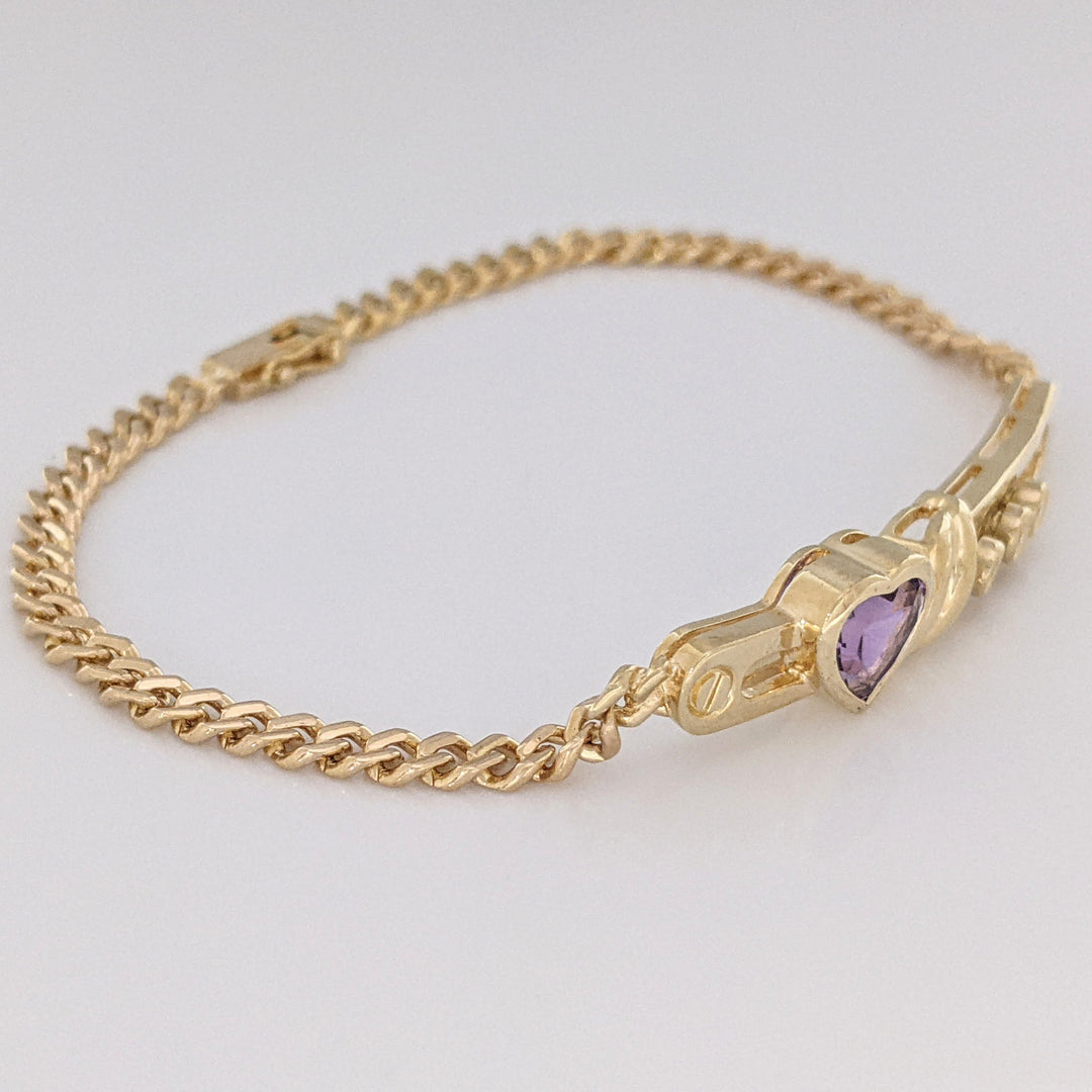 14K AMETHYST HEART 7MM WITH (3) MELEE MOVABLE ESTATE BRACELET 8.4 GRAMS