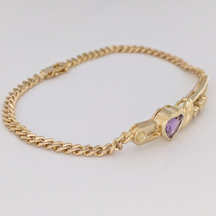 14K AMETHYST HEART 7MM WITH (3) MELEE MOVABLE ESTATE BRACELET 8.4 GRAMS