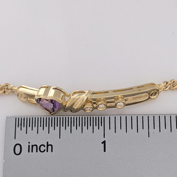 14K AMETHYST HEART 7MM WITH (3) MELEE MOVABLE ESTATE BRACELET 8.4 GRAMS