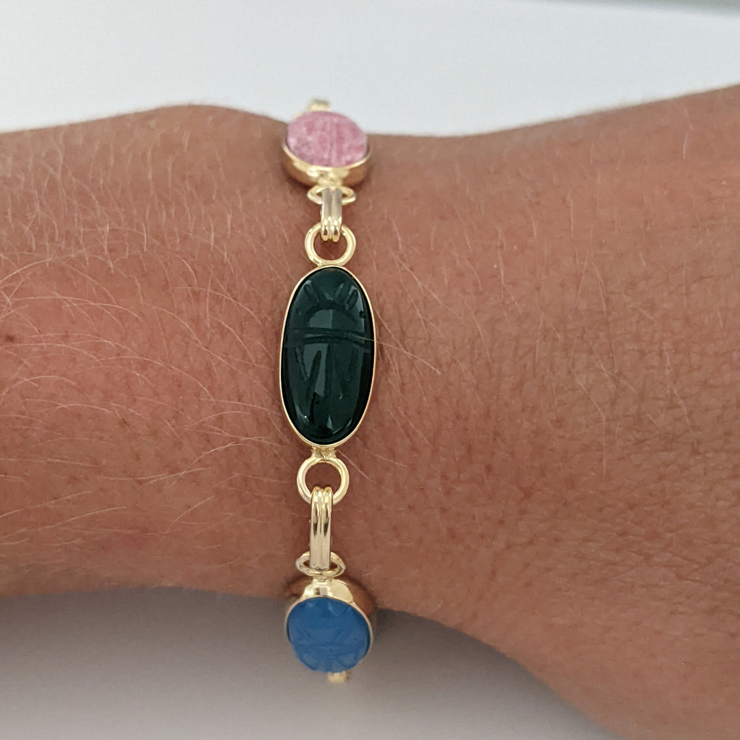 14K SCARAB OVAL (6) 7X14 ESTATE BRACELET 8.4 GRAMS