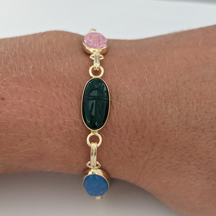14K SCARAB OVAL (6) 7X14 ESTATE BRACELET 8.4 GRAMS