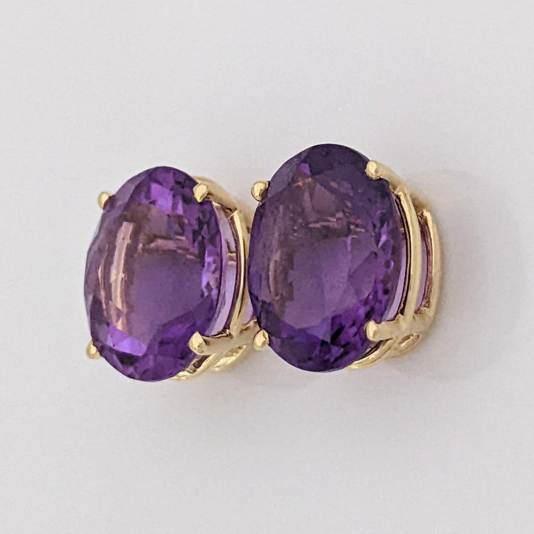 14K AMETHYST OVAL 10X12 ESTATE STUD EARRINGS 3.6 GRAMS