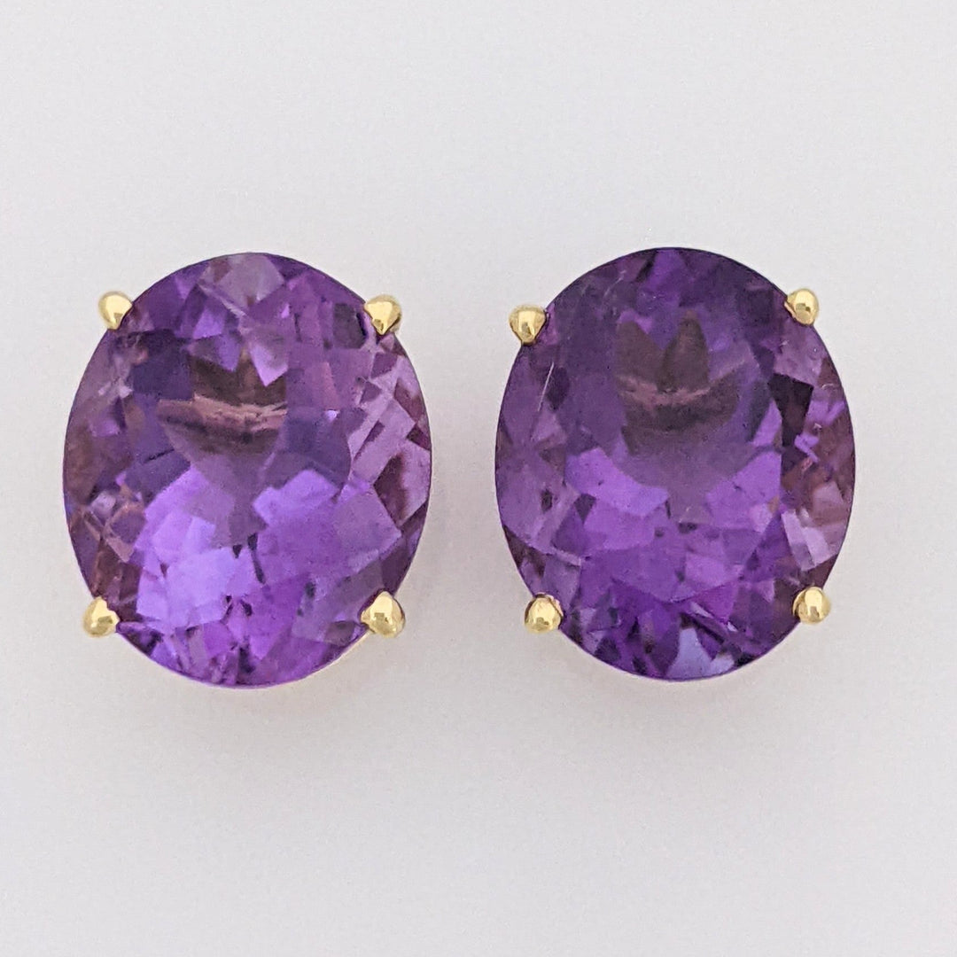14K AMETHYST OVAL 10X12 ESTATE STUD EARRINGS 3.6 GRAMS
