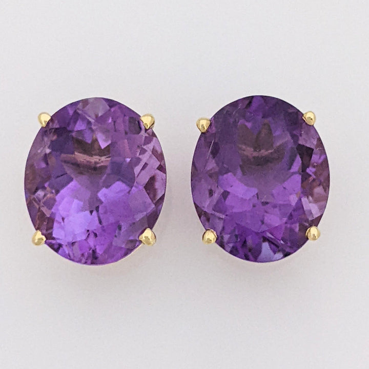 14K AMETHYST OVAL 10X12 ESTATE STUD EARRINGS 3.6 GRAMS