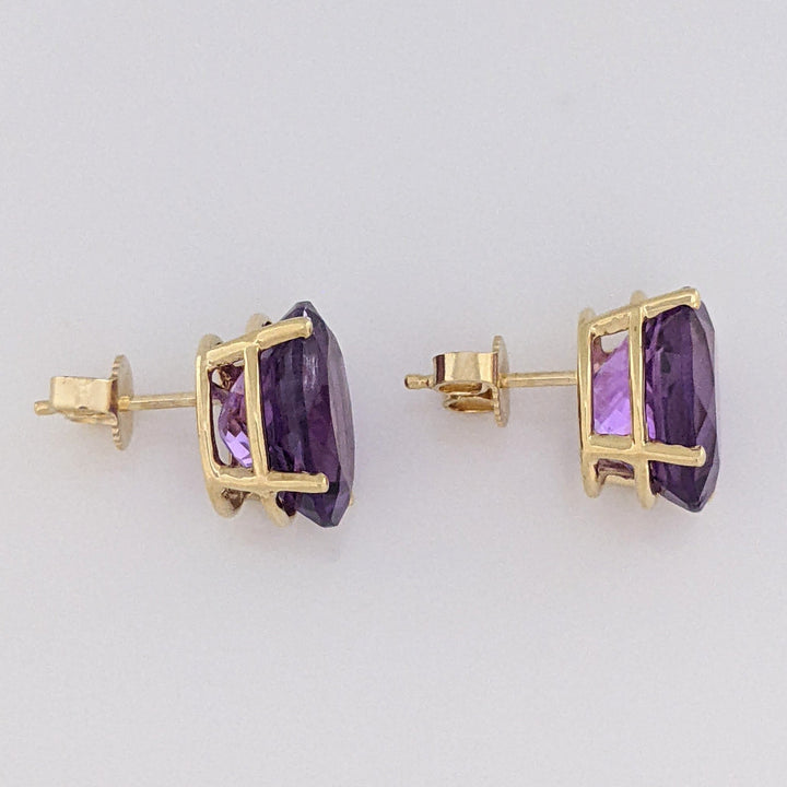 14K AMETHYST OVAL 10X12 ESTATE STUD EARRINGS 3.6 GRAMS