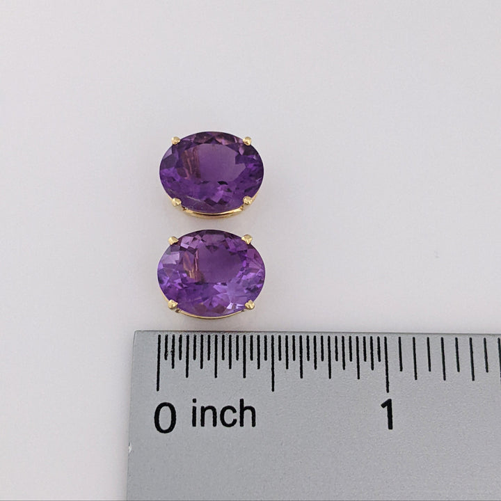 14K AMETHYST OVAL 10X12 ESTATE STUD EARRINGS 3.6 GRAMS