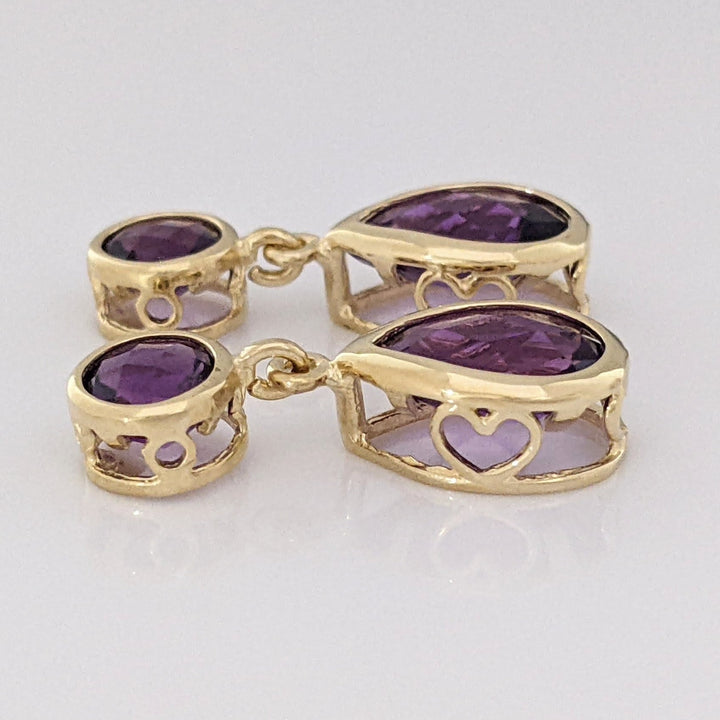 14K AMETHYST PEAR 6X8MM (2) ROUND 5MM (2) ESTATE DANGLE EARRINGS 2.2 GRAMS