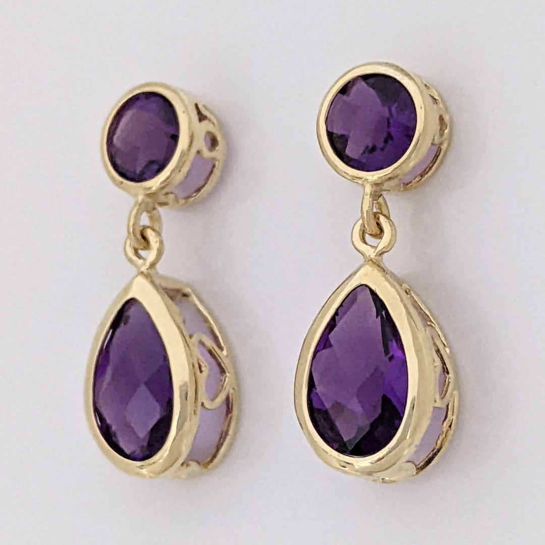 14K AMETHYST PEAR 6X8MM (2) ROUND 5MM (2) ESTATE DANGLE EARRINGS 2.2 GRAMS