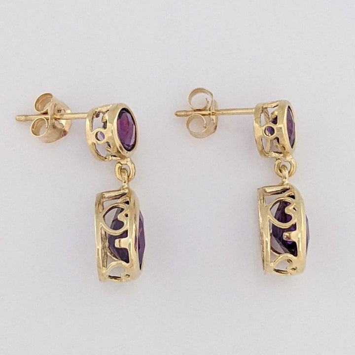 14K AMETHYST PEAR 6X8MM (2) ROUND 5MM (2) ESTATE DANGLE EARRINGS 2.2 GRAMS