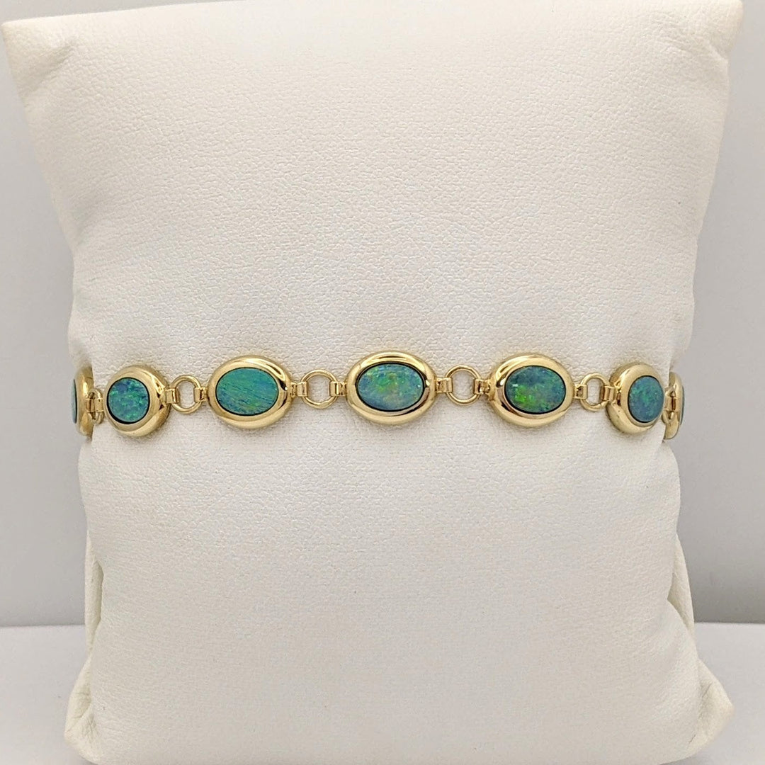 14K DOUBLET OPAL OVAL (11) 5X7 ESTATE BRACELET 8.2 GRAMS