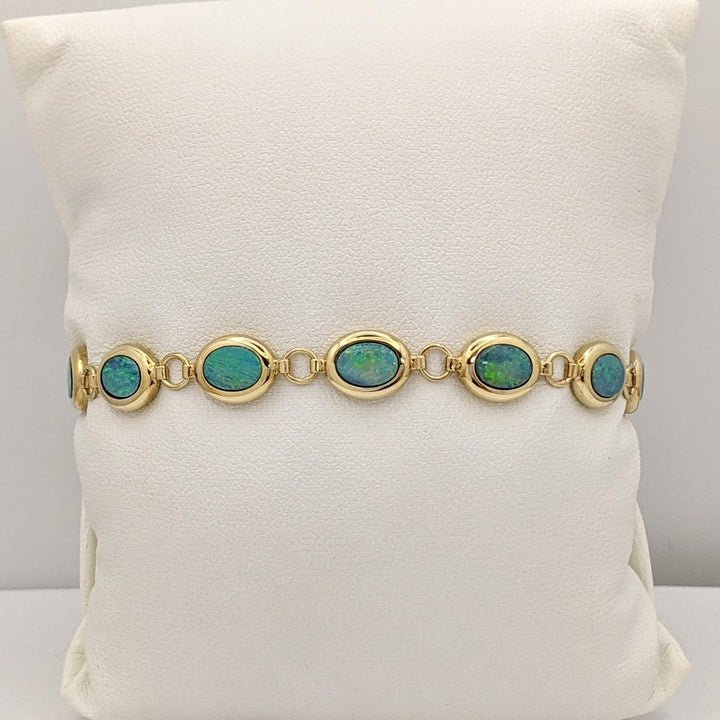 14K DOUBLET OPAL OVAL (11) 5X7 ESTATE BRACELET 8.2 GRAMS