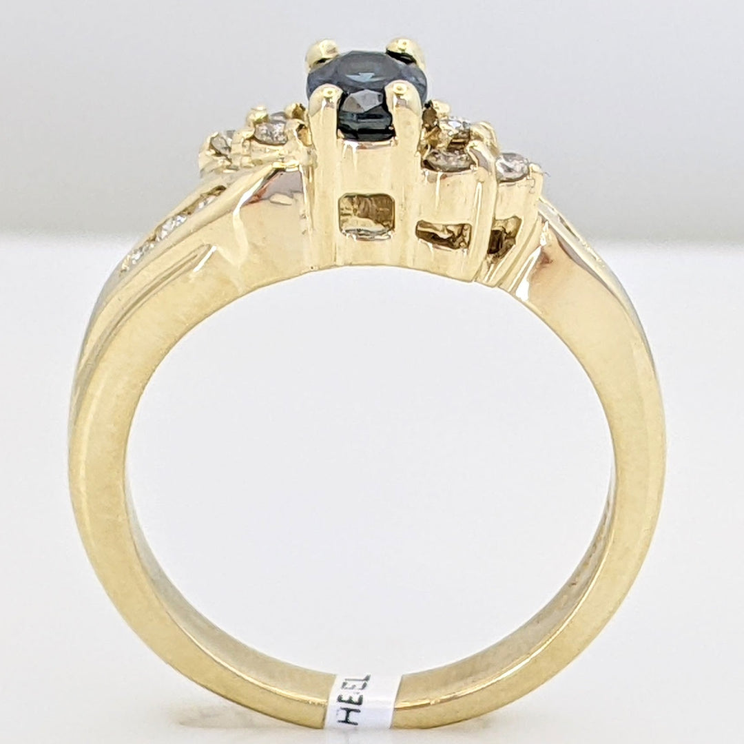 14K SAPPHIRE OVAL 4X6 WITH .18 DIAMOND TOTAL WEIGHT (12) ROUND ESTATE RING 5.0 GRAMS