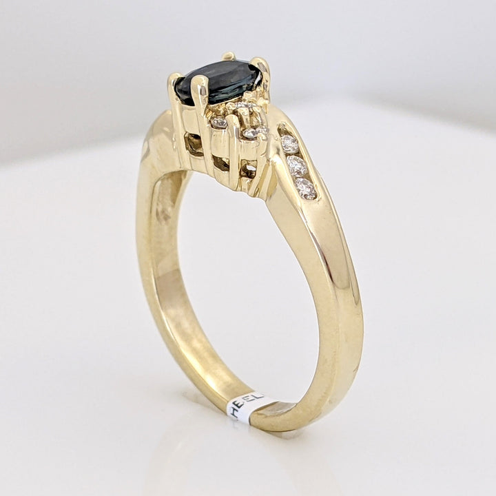 14K SAPPHIRE OVAL 4X6 WITH .18 DIAMOND TOTAL WEIGHT (12) ROUND ESTATE RING 5.0 GRAMS