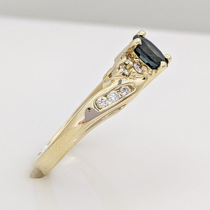 14K SAPPHIRE OVAL 4X6 WITH .18 DIAMOND TOTAL WEIGHT (12) ROUND ESTATE RING 5.0 GRAMS