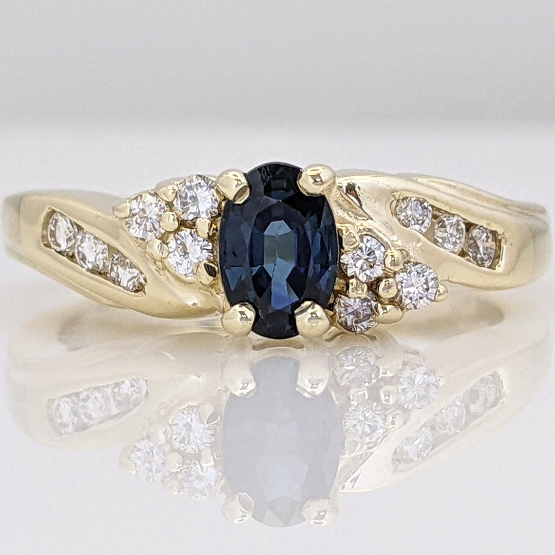 14K SAPPHIRE OVAL 4X6 WITH .18 DIAMOND TOTAL WEIGHT (12) ROUND ESTATE RING 5.0 GRAMS