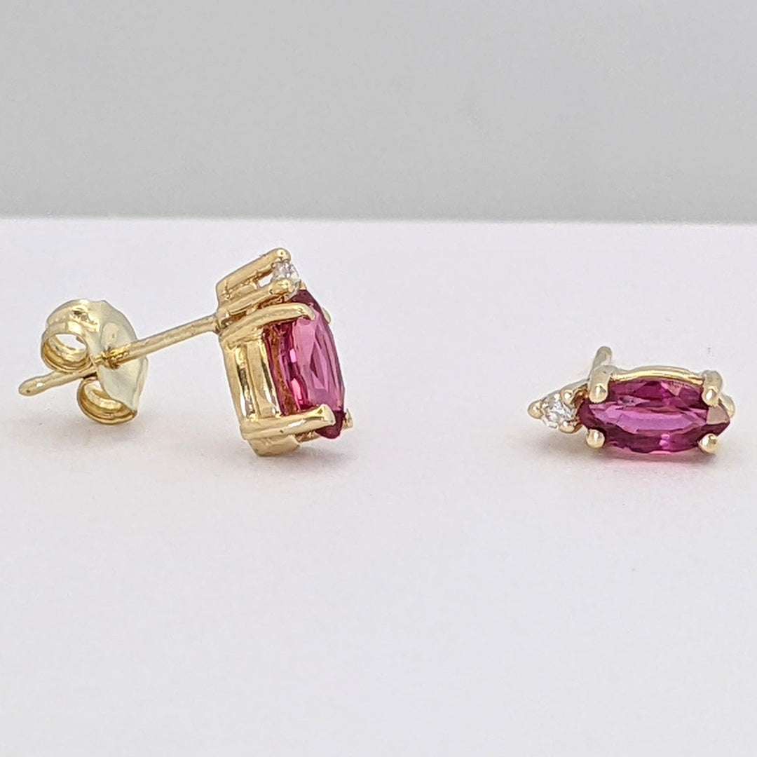 14K PINK SAPPHIRE MARQUISE 3X6 WITH MELEE ESTATE EARRINGS 1.1 GRAMS