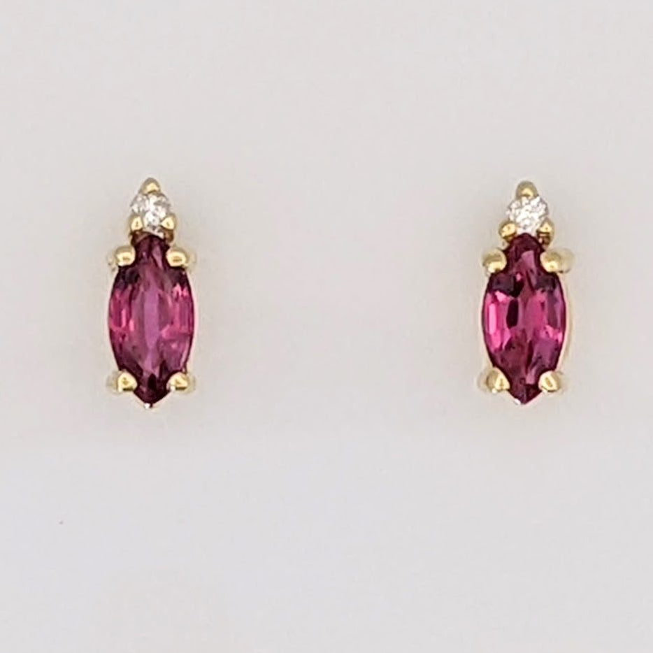14K PINK SAPPHIRE MARQUISE 3X6 WITH MELEE ESTATE EARRINGS 1.1 GRAMS