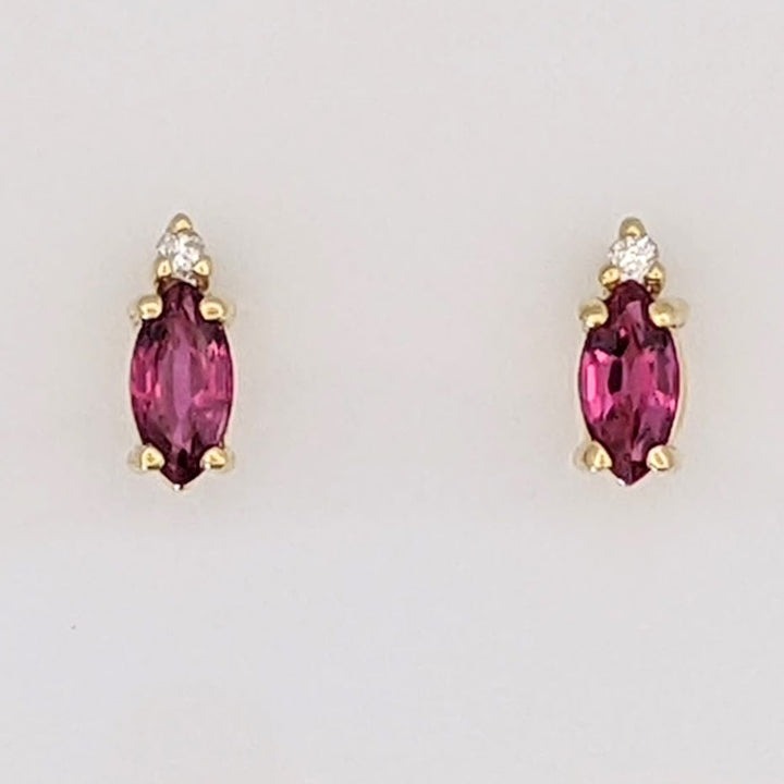 14K PINK SAPPHIRE MARQUISE 3X6 WITH MELEE ESTATE EARRINGS 1.1 GRAMS