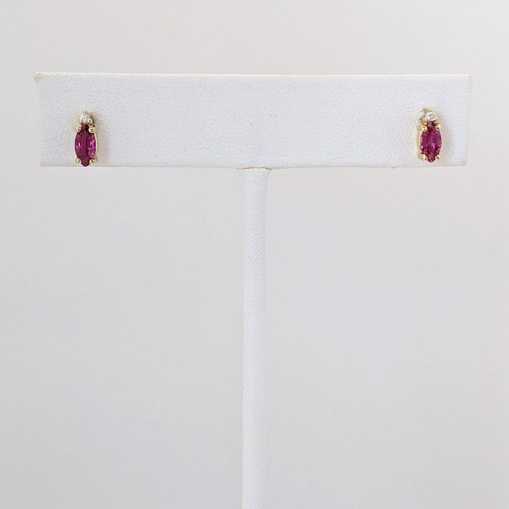 14K PINK SAPPHIRE MARQUISE 3X6 WITH MELEE ESTATE EARRINGS 1.1 GRAMS