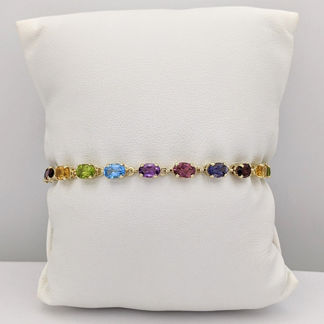 14K IOLITE, TOURMALINE, AMETHYST, BLUE TOPAZ, PERIDOT, CITRINE, GARNET OVAL 4X6 ESTATE BRACELET 6.7 GRAMS