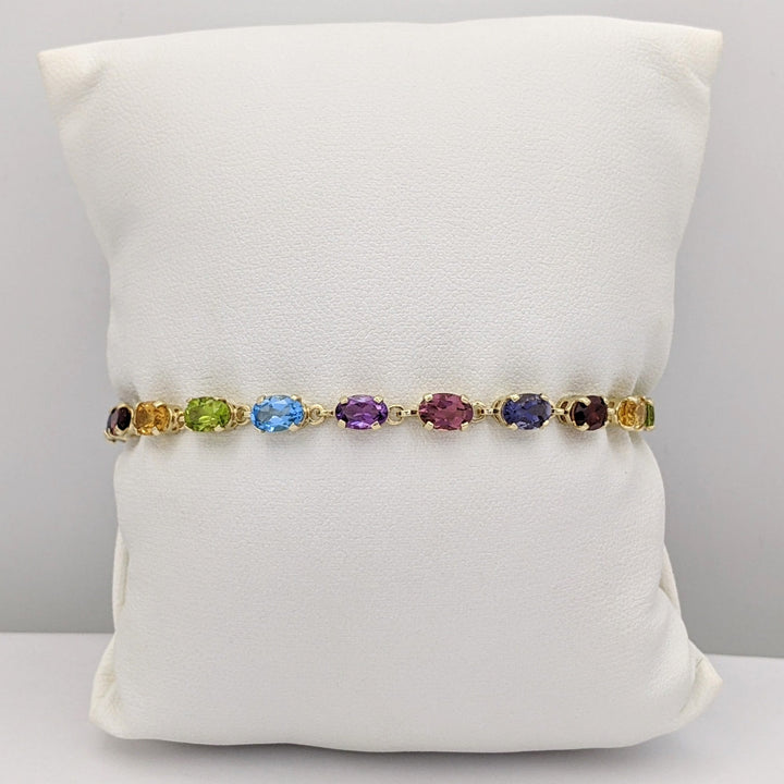 14K IOLITE, TOURMALINE, AMETHYST, BLUE TOPAZ, PERIDOT, CITRINE, GARNET OVAL 4X6 ESTATE BRACELET 6.7 GRAMS
