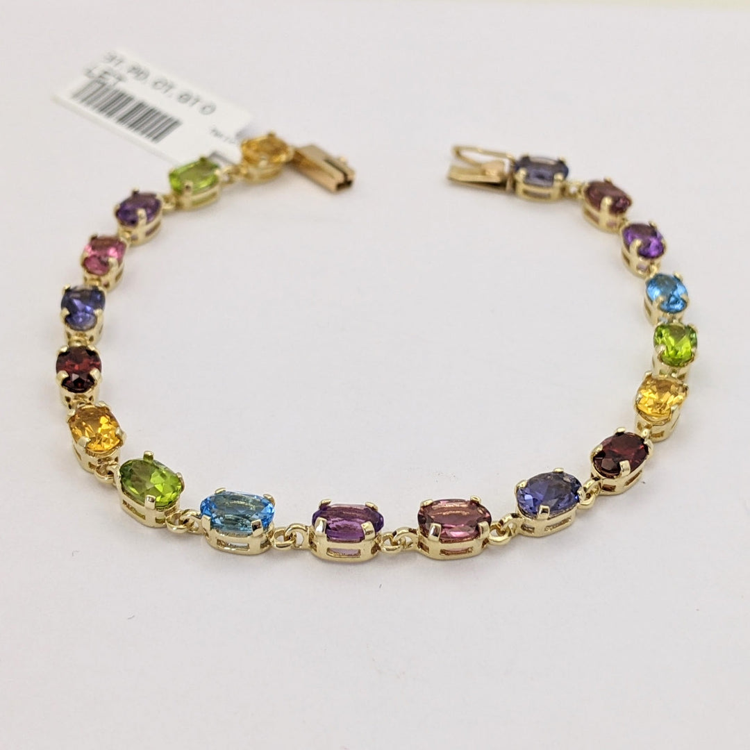 14K IOLITE, TOURMALINE, AMETHYST, BLUE TOPAZ, PERIDOT, CITRINE, GARNET OVAL 4X6 ESTATE BRACELET 6.7 GRAMS