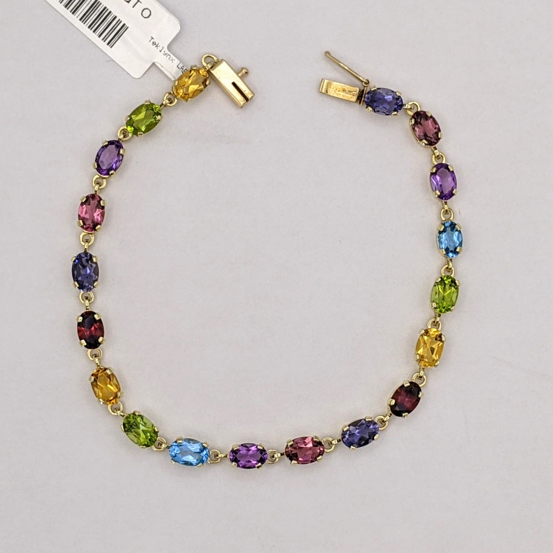 14K IOLITE, TOURMALINE, AMETHYST, BLUE TOPAZ, PERIDOT, CITRINE, GARNET OVAL 4X6 ESTATE BRACELET 6.7 GRAMS