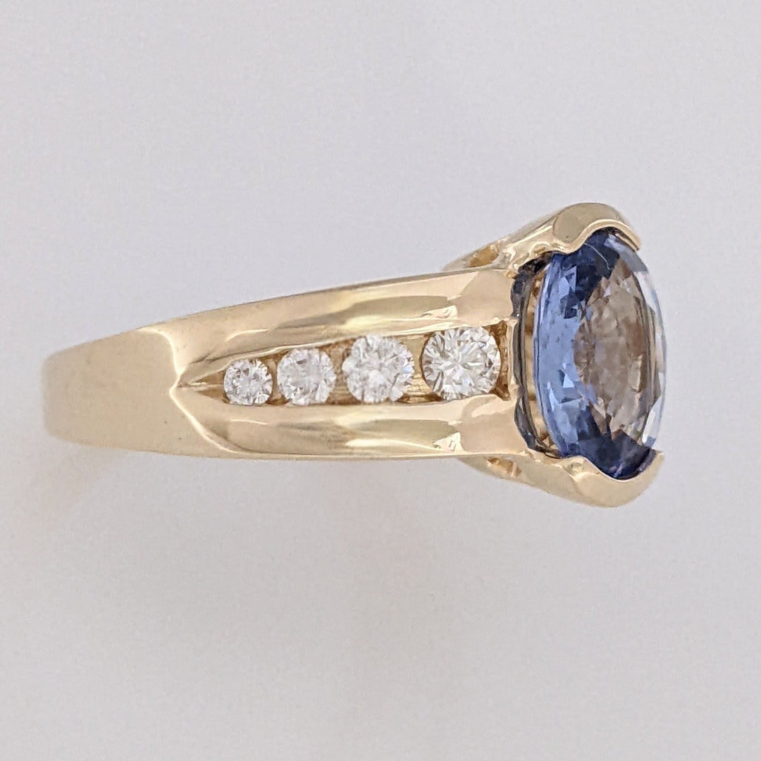 14K SAPPHIRE OVAL 7X9 WITH .59 DIAMOND TOTAL WEIGHT (24) ROUND ESTATE RING 8.1 GRAMS