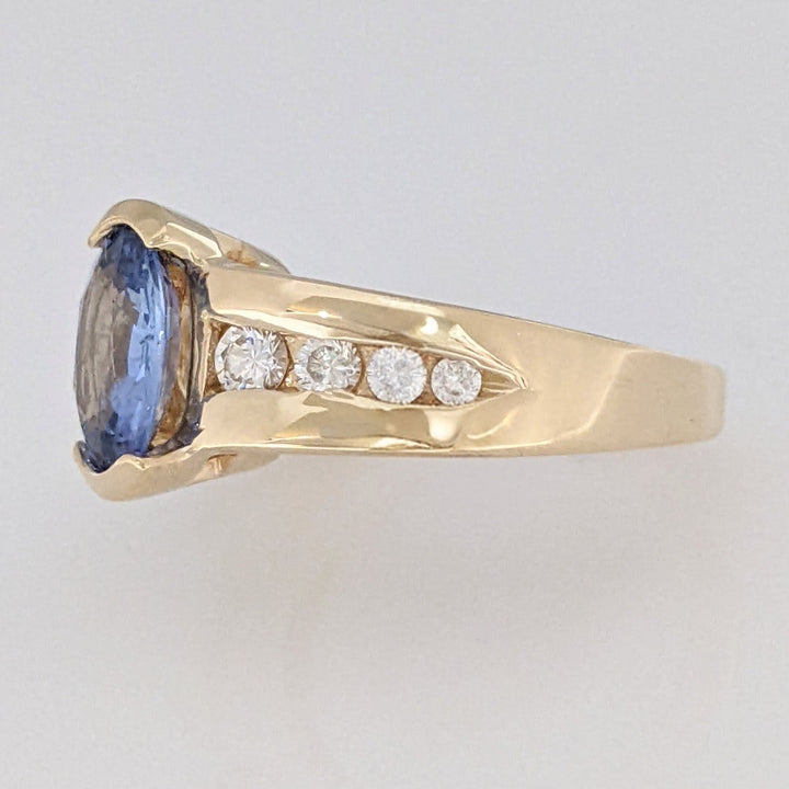 14K SAPPHIRE OVAL 7X9 WITH .59 DIAMOND TOTAL WEIGHT (24) ROUND ESTATE RING 8.1 GRAMS