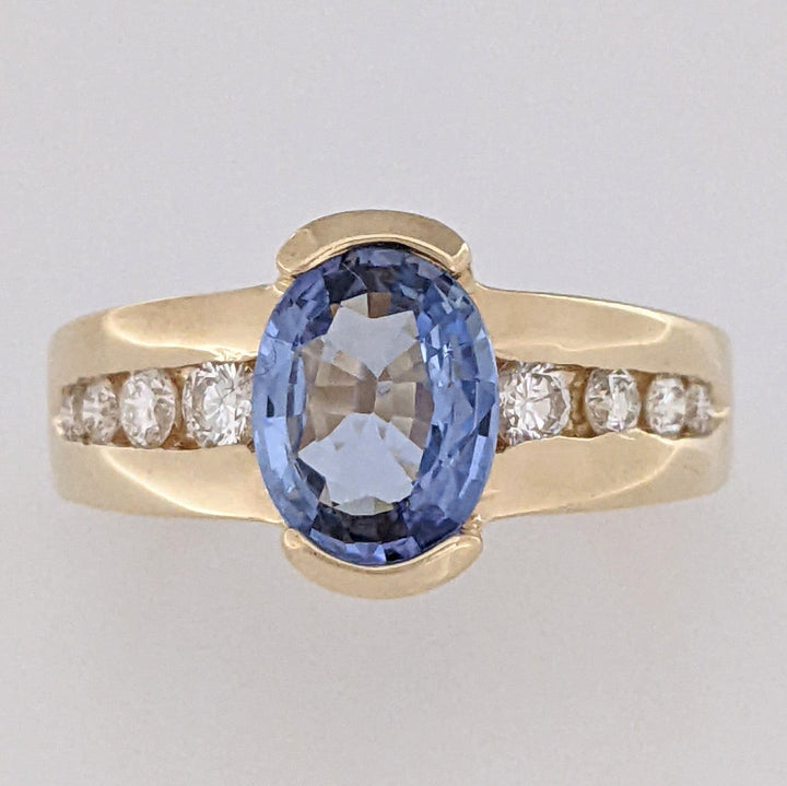 14K SAPPHIRE OVAL 7X9 WITH .59 DIAMOND TOTAL WEIGHT (24) ROUND ESTATE RING 8.1 GRAMS