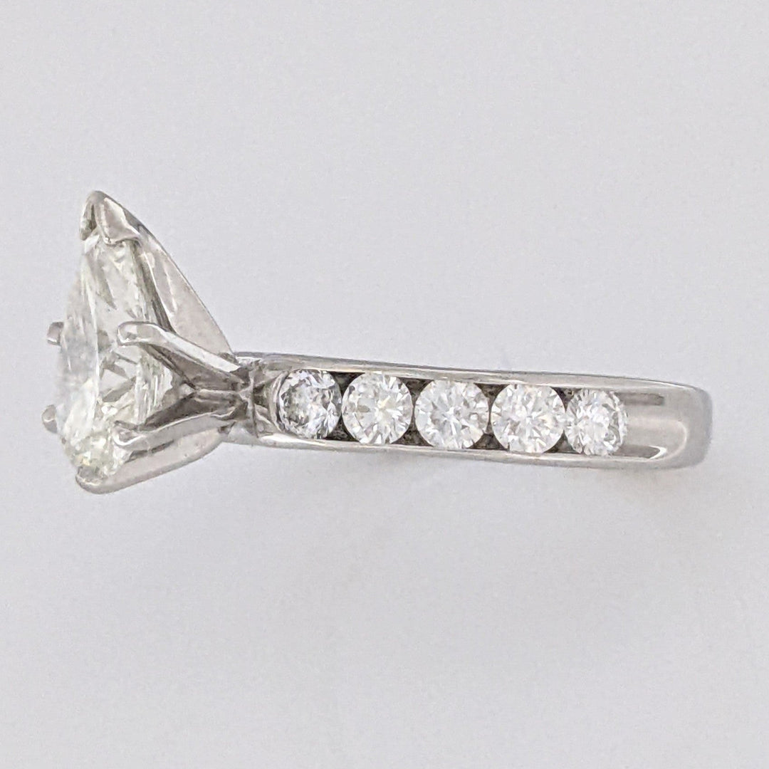 14K WHITE 2.39 CARAT TOTAL WEIGHT I1 K DIAMOND PEAR WITH (10) ROUND CHANNEL DIAMOND ESTATE RING 4.1 GRAMS