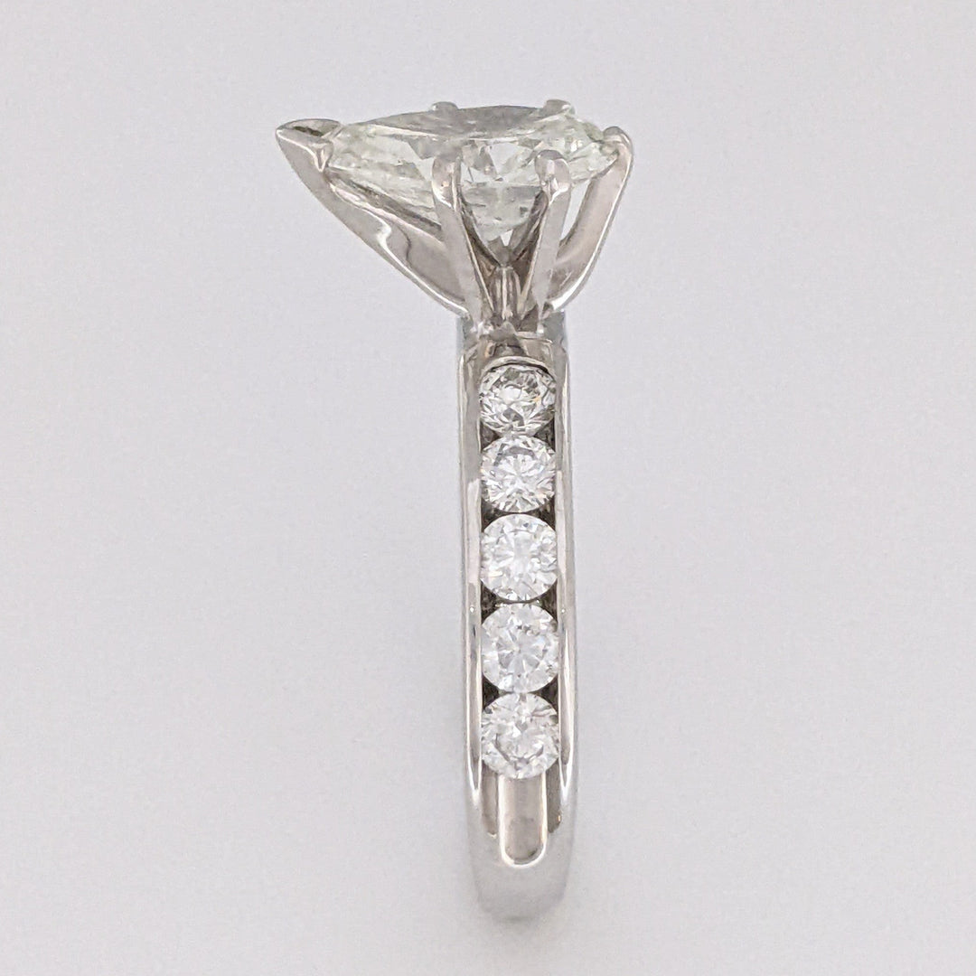 14K WHITE 2.39 CARAT TOTAL WEIGHT I1 K DIAMOND PEAR WITH (10) ROUND CHANNEL DIAMOND ESTATE RING 4.1 GRAMS
