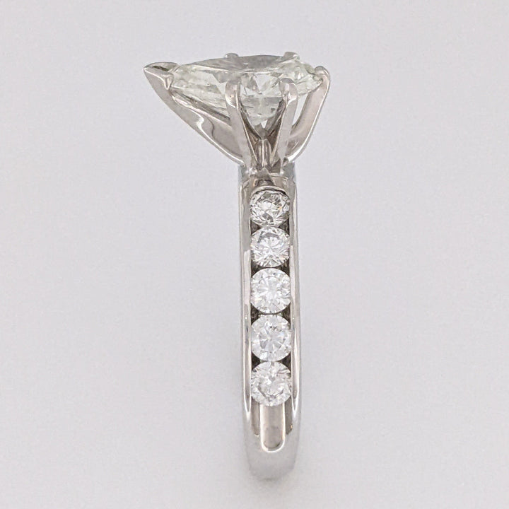 14K WHITE 2.39 CARAT TOTAL WEIGHT I1 K DIAMOND PEAR WITH (10) ROUND CHANNEL DIAMOND ESTATE RING 4.1 GRAMS
