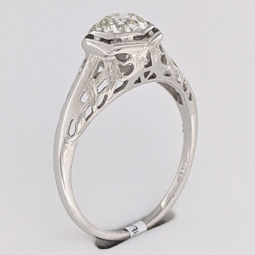 14K WHITE .84 CARAT TOTAL VS2 M DIAMOND ROUND EURO ANTIQUE STYLE ESTATE RING 2.9 GRAMS