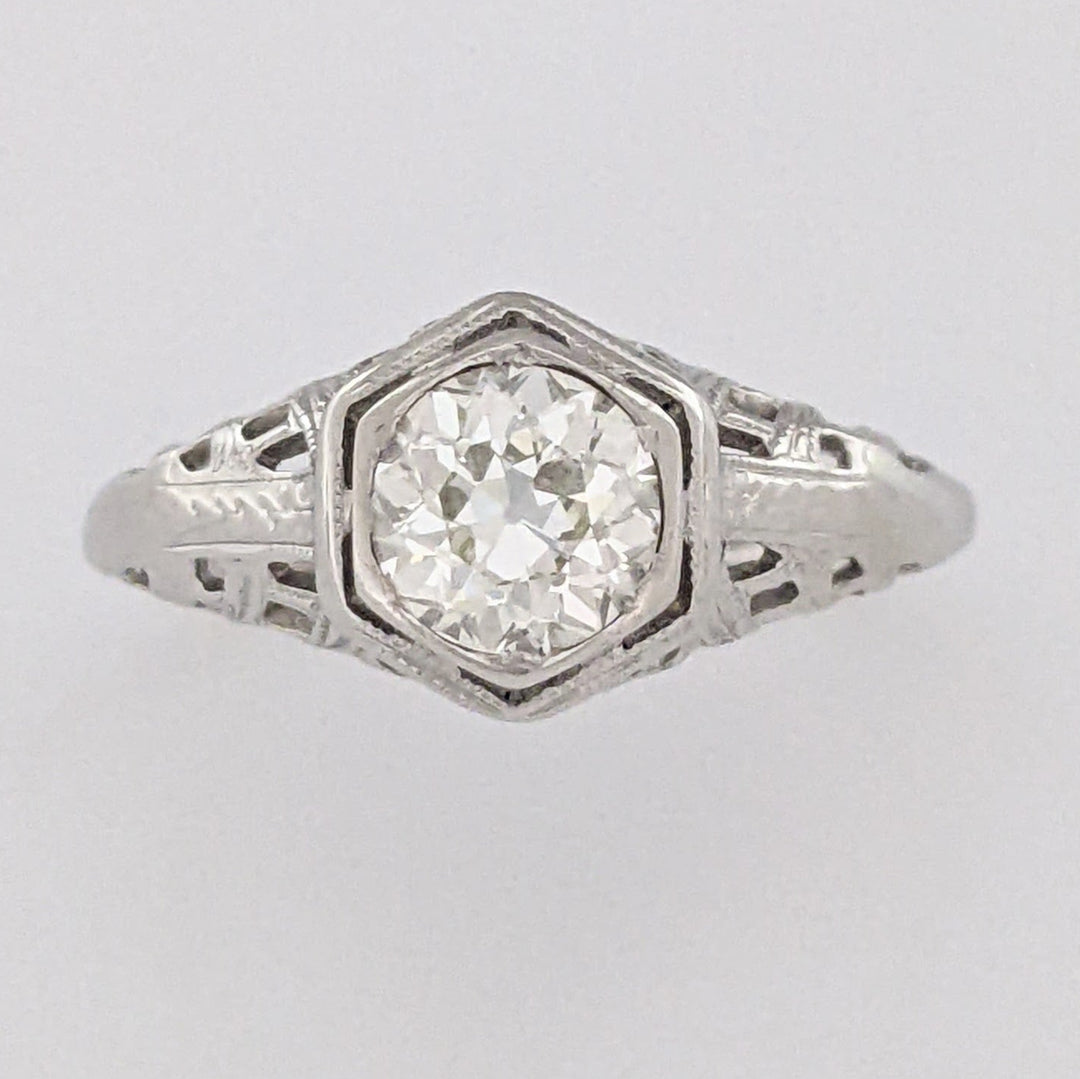 14K WHITE .84 CARAT TOTAL VS2 M DIAMOND ROUND EURO ANTIQUE STYLE ESTATE RING 2.9 GRAMS