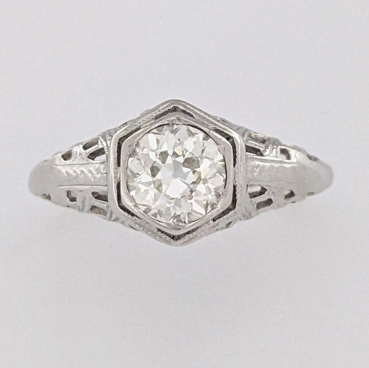 14K WHITE .84 CARAT TOTAL VS2 M DIAMOND ROUND EURO ANTIQUE STYLE ESTATE RING 2.9 GRAMS