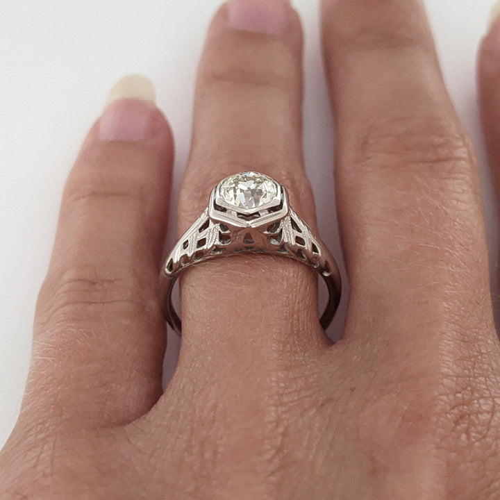14K WHITE .84 CARAT TOTAL VS2 M DIAMOND ROUND EURO ANTIQUE STYLE ESTATE RING 2.9 GRAMS