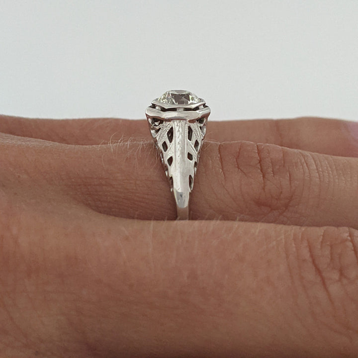 14K WHITE .84 CARAT TOTAL VS2 M DIAMOND ROUND EURO ANTIQUE STYLE ESTATE RING 2.9 GRAMS