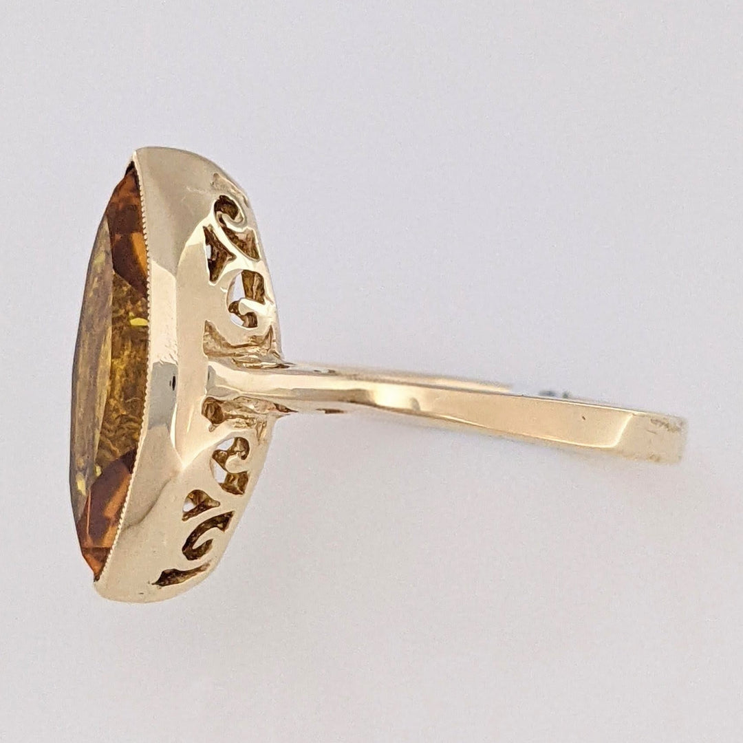 10K LAB-CREATED YELLOW SAPPHIRE MARQUISE 8X16 ESTATE BEZEL RING 3.2 GRAMS