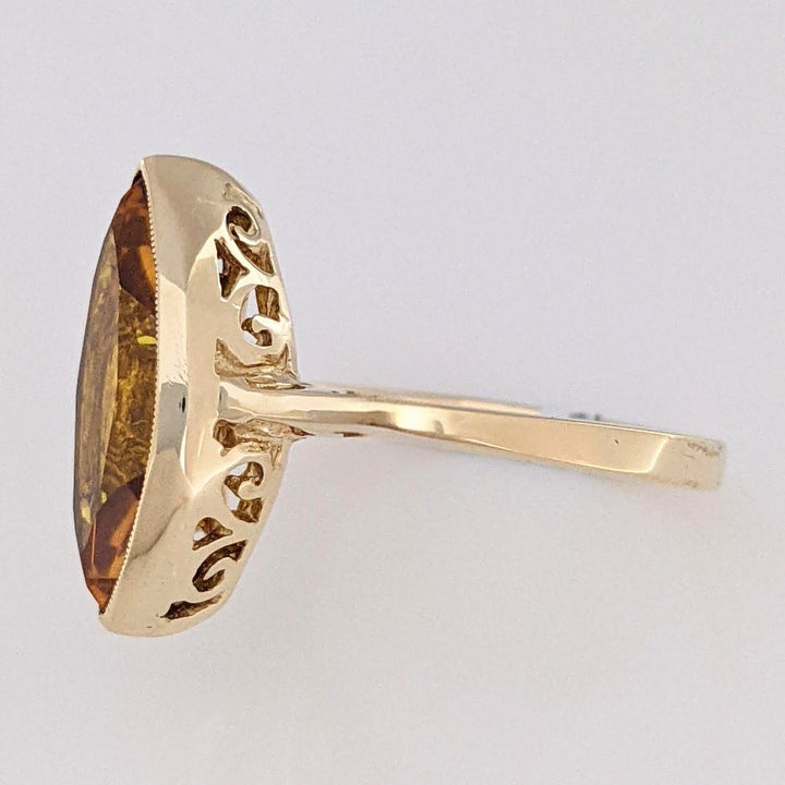 10K LAB-CREATED YELLOW SAPPHIRE MARQUISE 8X16 ESTATE BEZEL RING 3.2 GRAMS