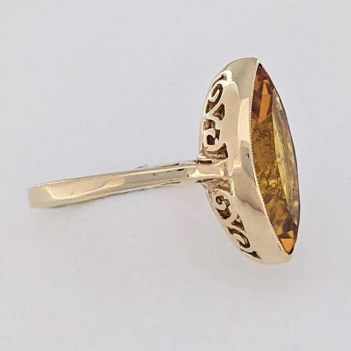 10K LAB-CREATED YELLOW SAPPHIRE MARQUISE 8X16 ESTATE BEZEL RING 3.2 GRAMS