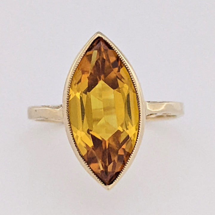 10K LAB-CREATED YELLOW SAPPHIRE MARQUISE 8X16 ESTATE BEZEL RING 3.2 GRAMS